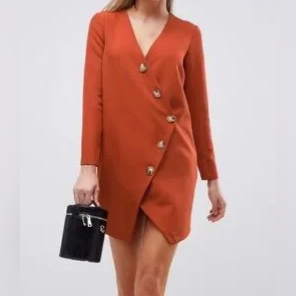 ASOS Rust Long Sleeve Button Dress - Picture 1 of 4